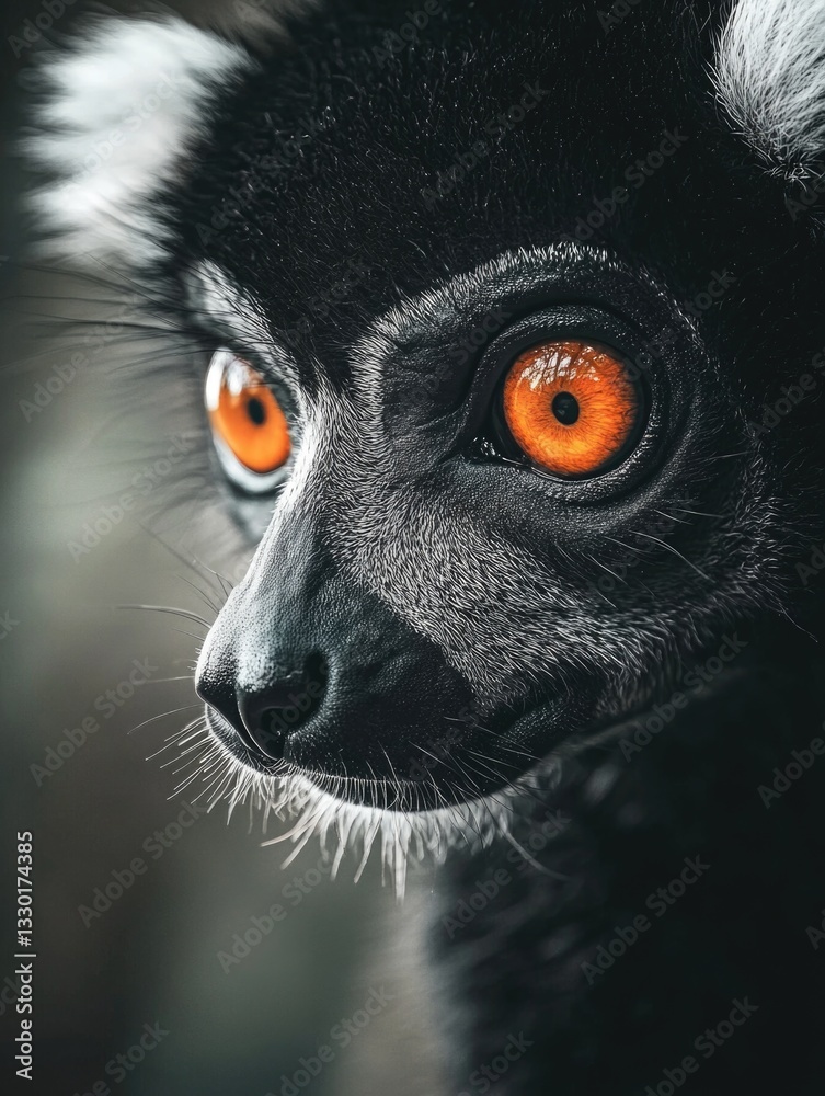 Fototapeta premium Black and White Lemur with Orange Eyes