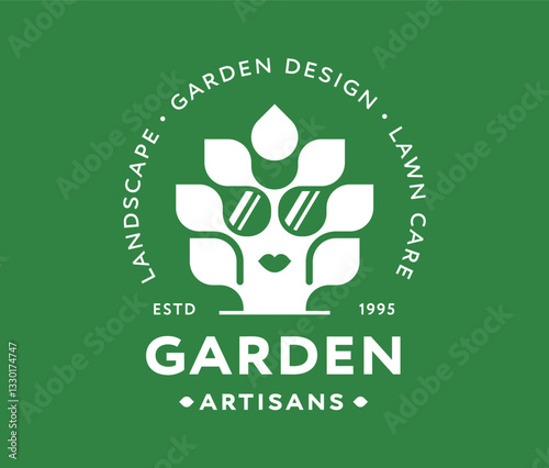 Original funny tree character with a fancy face and a leafy hairdo. Good for landscaping, garden design, lawn care, arborist, organic, nature, tree and plants related business.