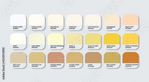 Cream Color Palette with Color Names. Catalog Samples Cream with RGB HEX codes and Names. skin tone Colors Palette Vector, baby cream light Guide Color Palette, Fashion Warm Neutral Tone Color Palette