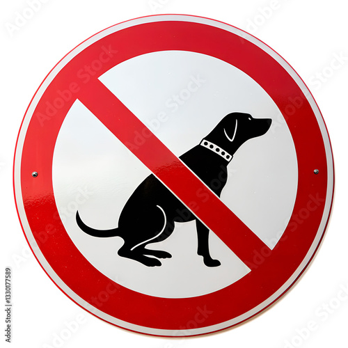 A circular sign prohibiting dog walking, with a crossed out black silhouette.