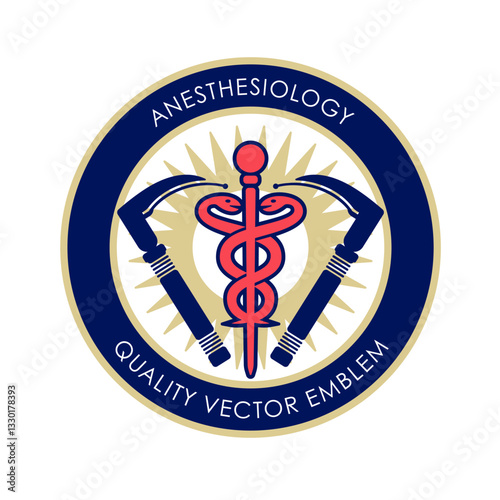 Anesthesiology Department Medical Emblem. Caduceus and Laryngoscopes Equipment Tool Icons. Emergency Care and Help.