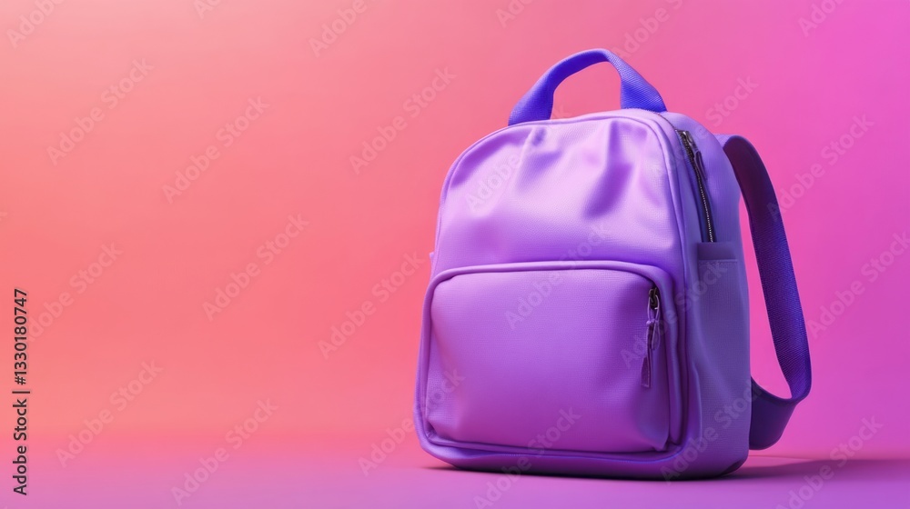 Fototapeta premium Vibrant violet backpack on a bold colorful background – stylish and modern travel bag for school, work, or outdoor adventures, showcasing a trendy design with ai-assisted lighting and high-quality det