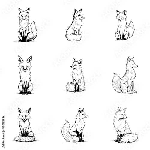 set of fox vector line art element, animal, cartoon, cat, dog, vector, set, illustration, head, pet, fox, icon, pig, tiger, cute, bear, animals, collection, baby, face, funny, rabbit, cow, character