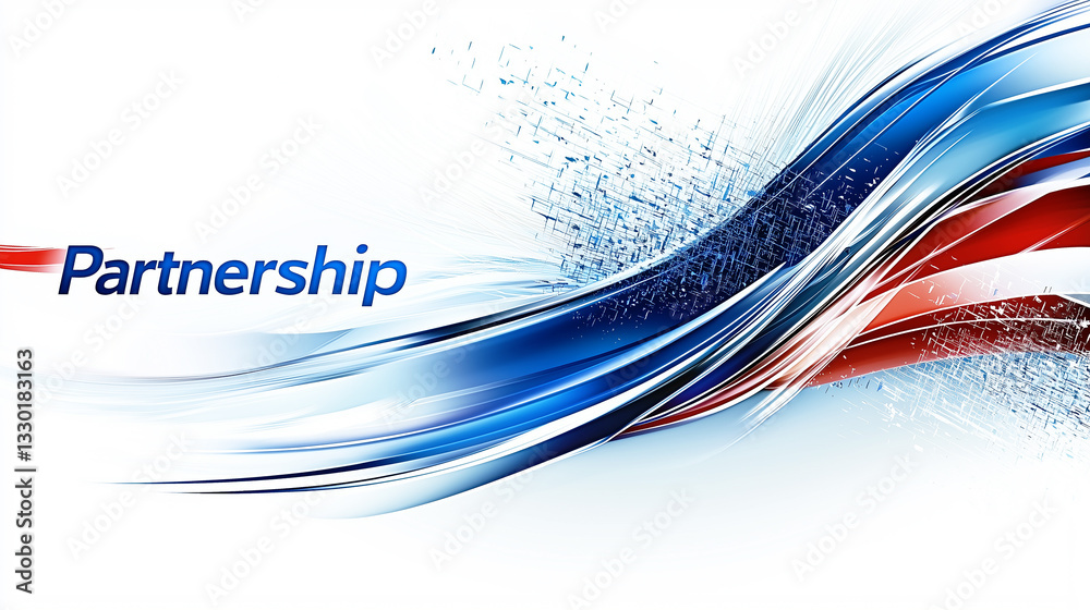 Fototapeta premium A dynamic abstract wave of red, white, and blue flows across the image with the word