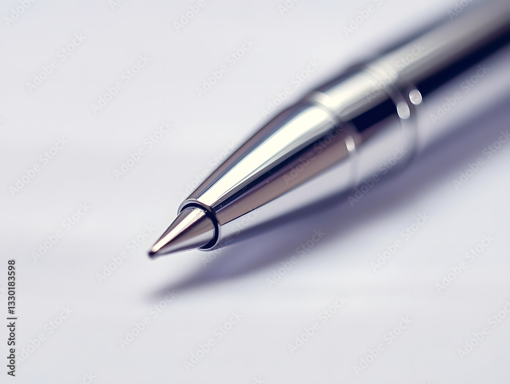 Elegant Silver Ballpoint Pen with Glossy Finish on White Background Elegant Silver Ballpoint Pen with Glossy Finish on White Background
