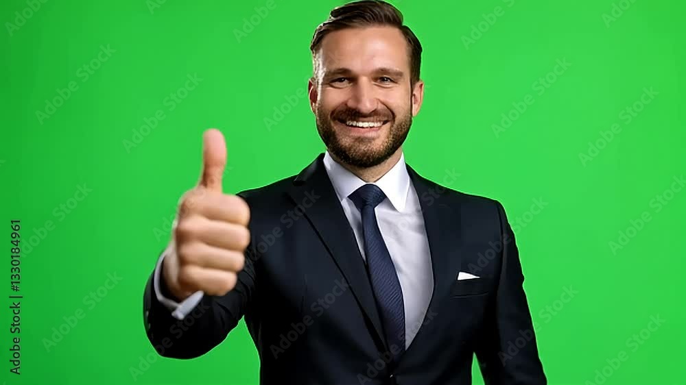 Smiling Businessman in Suit Standing Against Green Screen Portrait Footage Smiling Businessman in Suit Standing Against Green Screen Portrait Footage