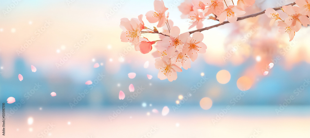 Fototapeta premium beautiful spring background with blooming cherry blossoms and sunlight,