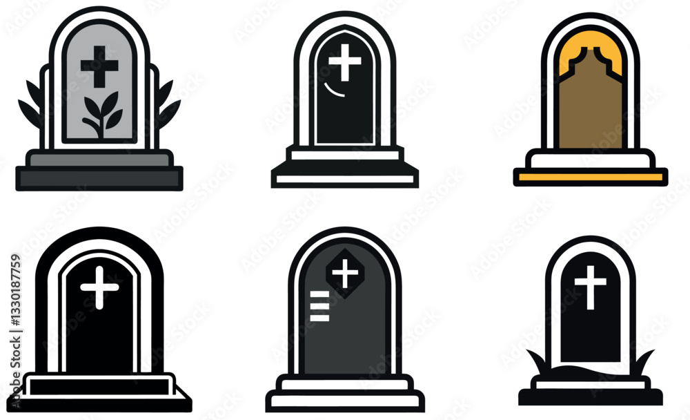 Simple Vector Illustration of a Gravestone with Cross icon set design Simple Vector Illustration of a Gravestone with Cross icon set design