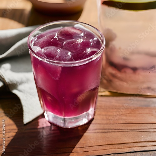 Wallpaper Mural a glass cup of icy grape juice on a wooden table Torontodigital.ca