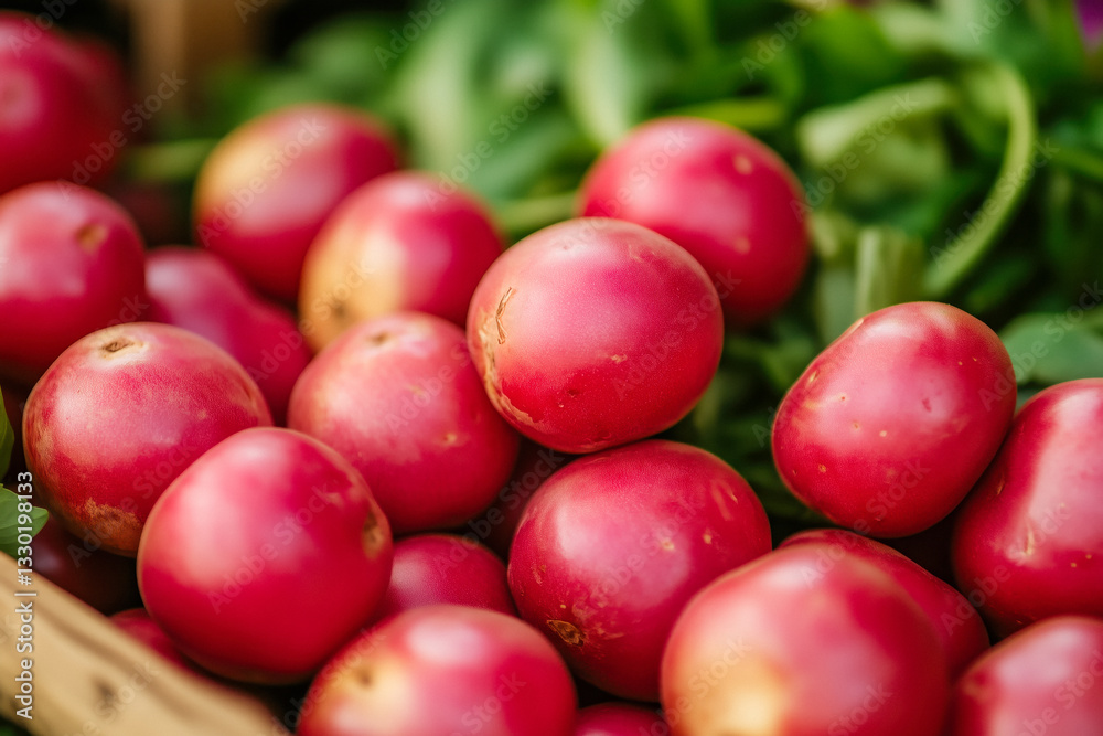 A close-up shot of ripe, red plums nestled amongst vibrant green leaves, showcasing the freshness and natural beauty of the fruit. A close-up shot of ripe, red plums nestled amongst vibrant green leaves, showcasing the freshness and natural beauty of the fruit.