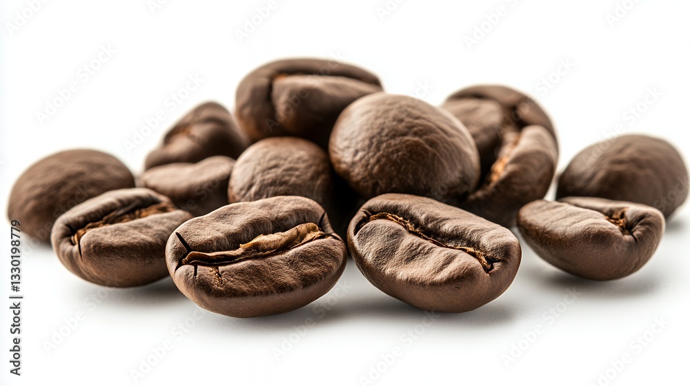 Naklejka premium Close up of Roasted Coffee Beans on White Background for Beverage Concept