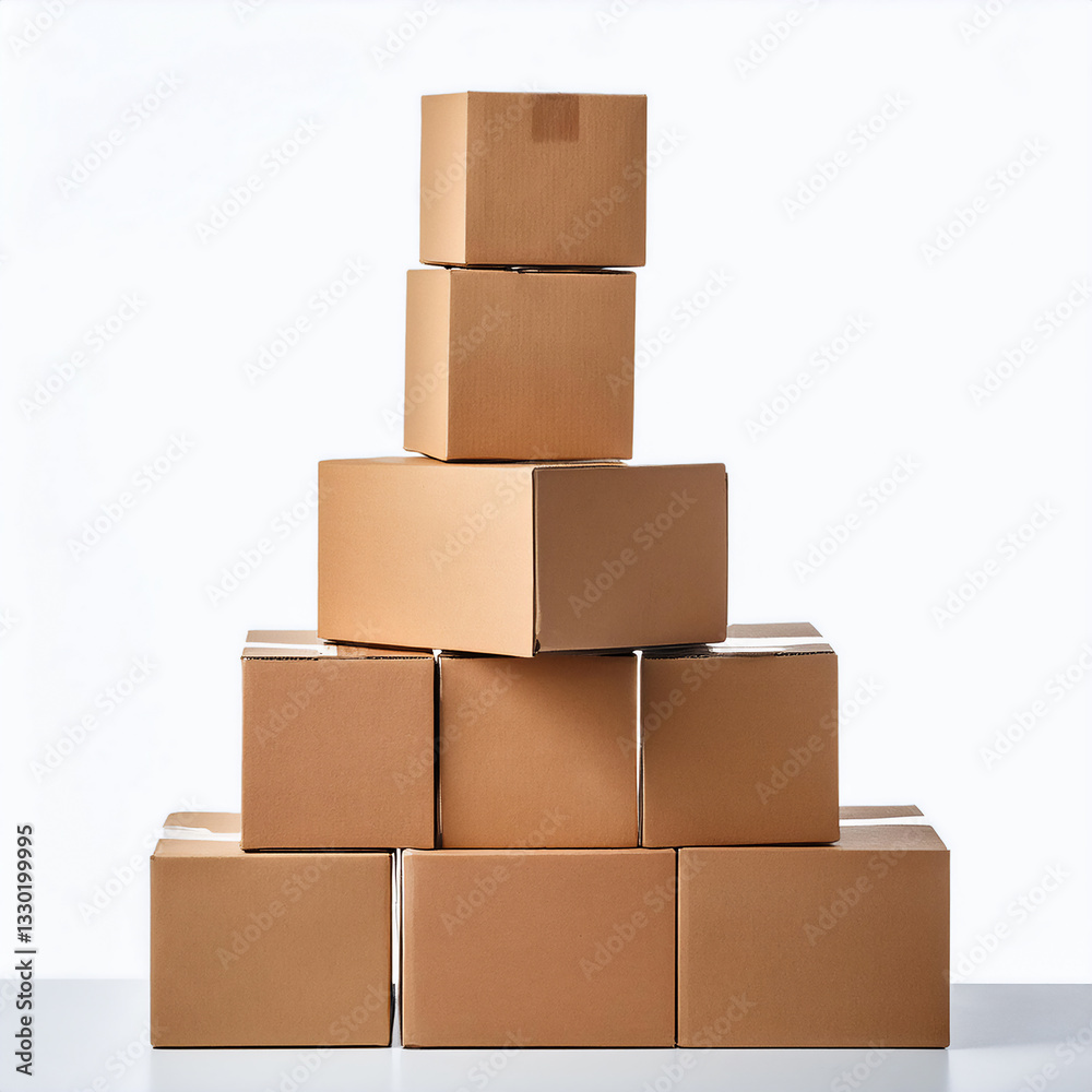 Obraz premium Stack of cardboard boxes on white background