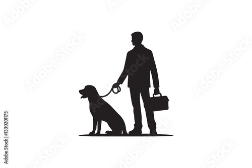 black and white color a man with a dog vector silhouette illustration 