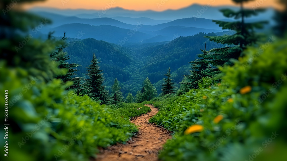 Fototapeta premium Mountain trail at sunset