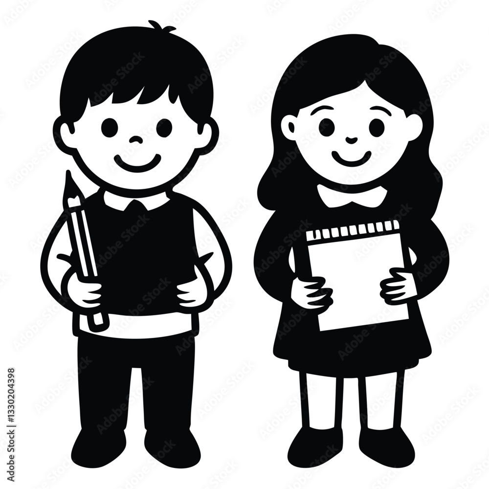 Happy little kid going to school vector illustration Children vector silhouette Happy little kid going to school vector illustration Children vector silhouette