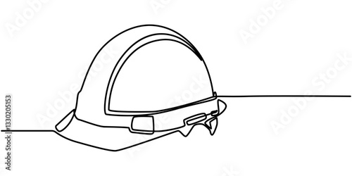 Worker's helmet. Safety tools for construction. One line continuous drawing. Contemporary artwork, Continuous single line sketch drawing safety helmet hardhat engineer architect head protection.