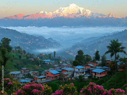 Mountain village at dawn