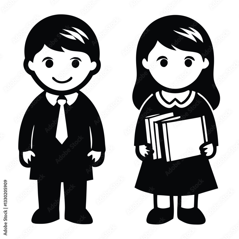 Happy little kid going to school vector illustration Children vector silhouette Happy little kid going to school vector illustration Children vector silhouette