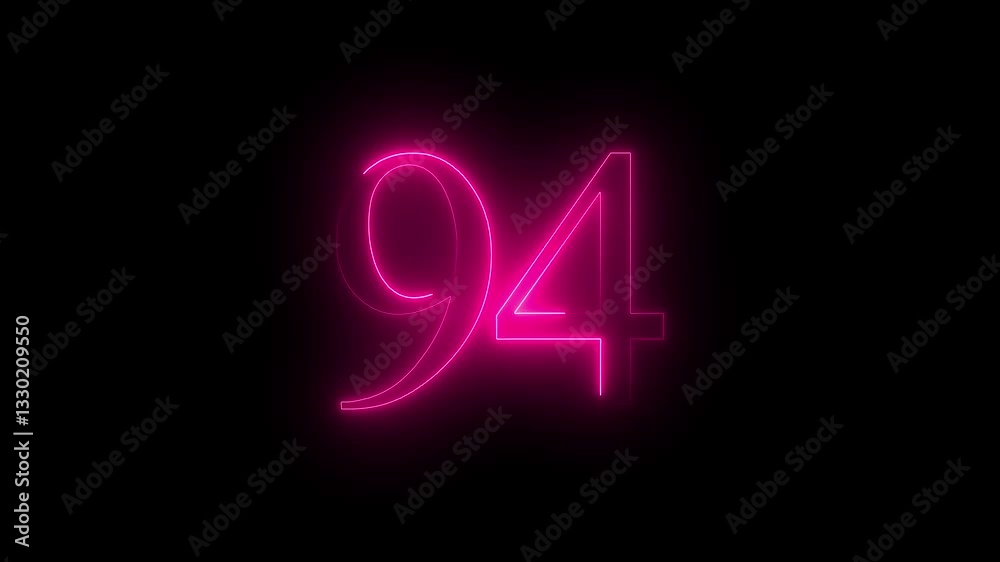 94 number text animation by pink color neon on black background. 94 number text animation by pink color neon on black background.