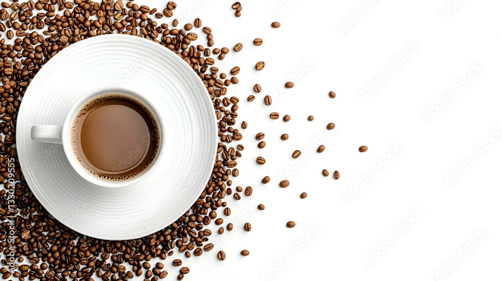 Obraz premium Coffee cup with beans isolated on white