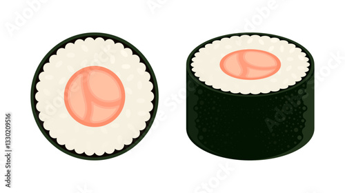 Ebi maki sushi with shrimp. Japanese food, seafood, and asian traditional cuisine concept. Flat vector illustration iIsolated on white background	
