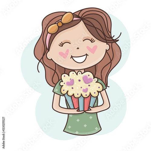 bust of cute girl holding cupcake