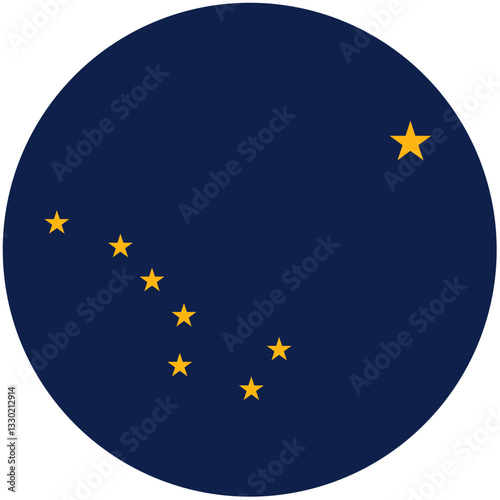 Alaskas Big Dipper Constellation Proudly Displayed On A Rich Navy Blue Circular Background, A Simple Yet Powerful Emblem Of The States Identity