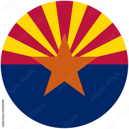 Arizonas Proud Star Shines Brightly In A Vibrant Circular Emblem, A Bold Symbol Of Southwestern Pride And Heritage With Rich Red, Gold, And Navy Blue Hues