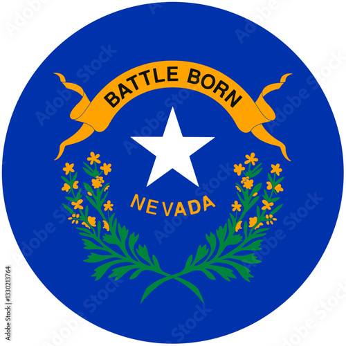 Nevadas Proud Battle-born Spirit Shines Brightly, A Single Star Surrounded By Flourishing Greenery On A Rich Blue Circular Background