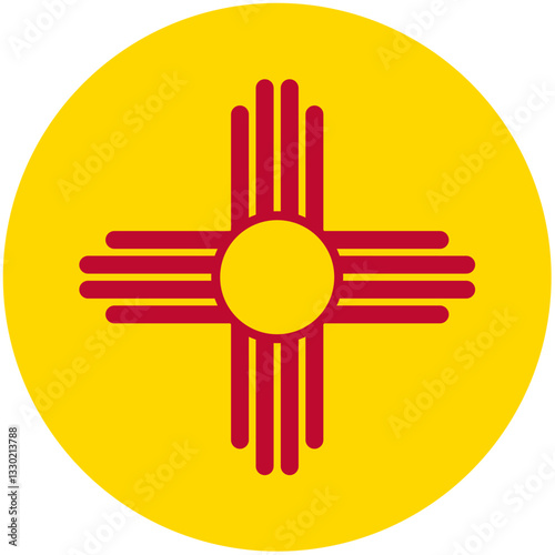 The Vibrant Zia Sun Symbol Of New Mexico, A Bold Design In Rich Gold And Red Tones On A Circular Background