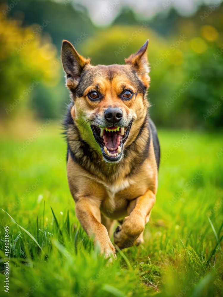 Energetic Dog Running Through Grass With Mouth Open. Generative AI Energetic Dog Running Through Grass With Mouth Open. Generative AI