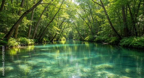 Crystal Clear River in a Forest