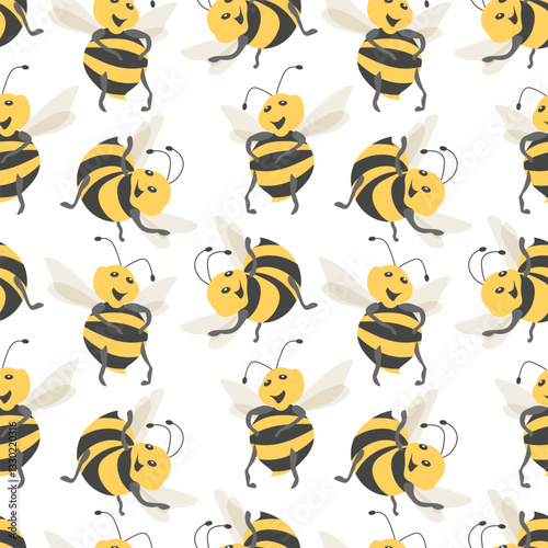 Seamless pattern, cute funny bees on a white background. Children's textiles, print, kids bedroom decor