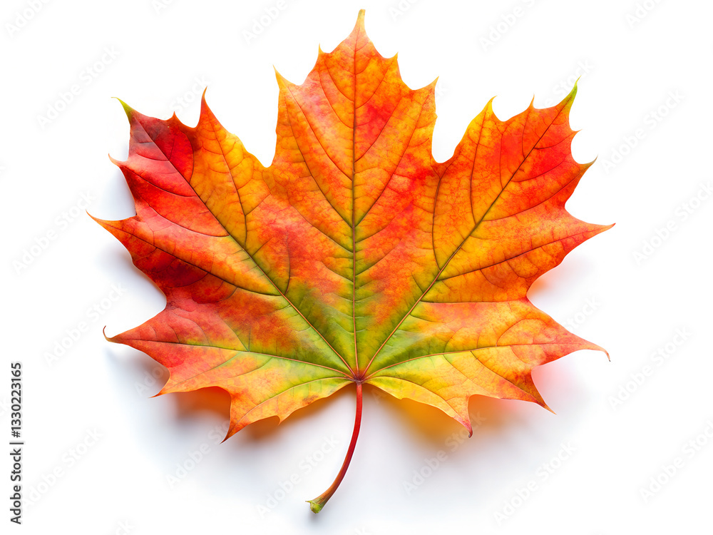 Fototapeta premium Vibrant Autumn Maple Leaf with Gradient Colors Isolated on White Background