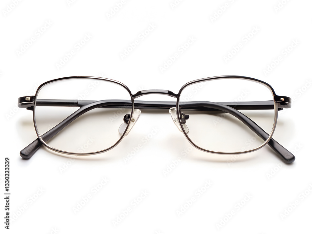 Thin Metal Frame Eyeglasses with Rectangular Lenses in Dark Bronze on White Background Thin Metal Frame Eyeglasses with Rectangular Lenses in Dark Bronze on White Background