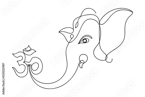 Elegant Line Art Drawing of Hindu God Ganesha with Om