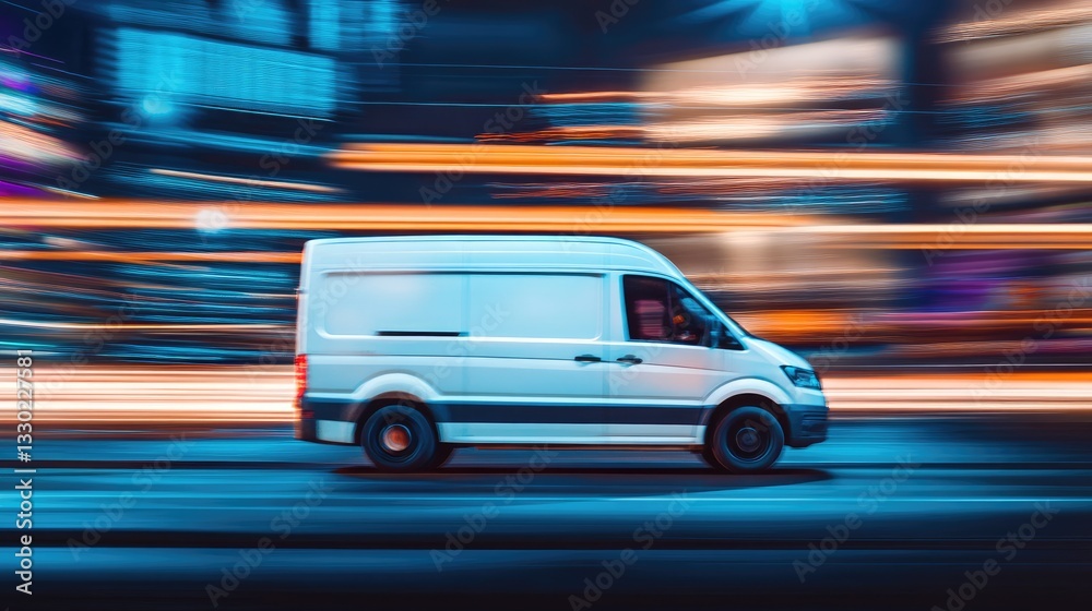 Courier vehicle rushing through a city, blurred background reinforcing the theme of quick and on-time delivery. Courier vehicle rushing through a city, blurred background reinforcing the theme of quick and on-time delivery.
