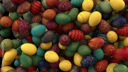 Multicolored easter egg animated transition with separate alpha channel from edges in than blow away
