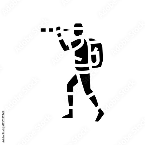 explorer with telescope geographical glyph icon vector illustration