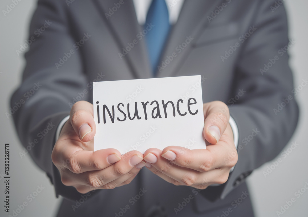 White Card With Insurance Text Held by Professional Hands for Business and Insurance Renewal Concepts White Card With Insurance Text Held by Professional Hands for Business and Insurance Renewal Concepts