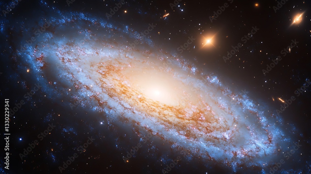 Fototapeta premium Spiral galaxy with bright core and arms in space.