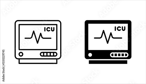 set of line icons related to ICU. Intensive Care Unit, monitors, ventilators, vector illustration on white background
