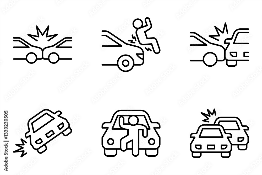 Naklejka premium Car Accidents icon set. Traffic Accident, Car Crash, Automotive Accident, vector illustration on white background