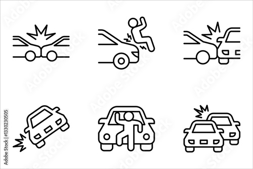 Car Accidents icon set. Traffic Accident, Car Crash, Automotive Accident, vector illustration on white background