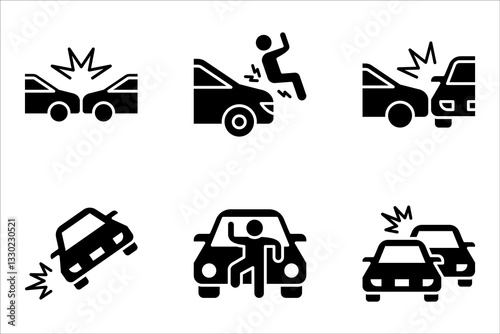 Car Accidents icon set. Traffic Accident, Car Crash, Automotive Accident, vector illustration on white background