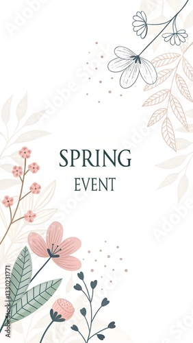 Wallpaper Mural Stylish and modern graphic design with Spring Event written in cursive over blooming flowers, festive and welcoming atmosphere. For social media posts, marketing materials, website headers Torontodigital.ca