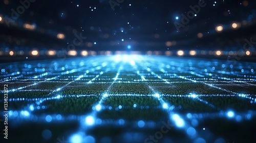 Abstract Futuristic Soccer Field Lit With Blue Digital Light