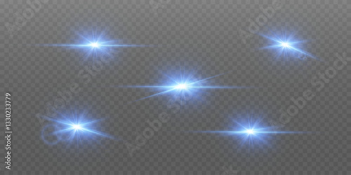 Set of sparkling blue star and light effects. Flash of glare and explosion.