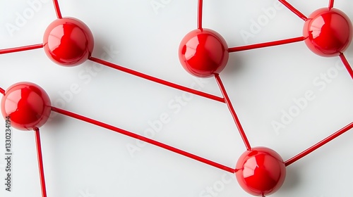 Connected red spheres network on a white background