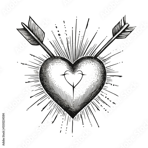 Heart with Arrows Vintage Tattoo Illustration